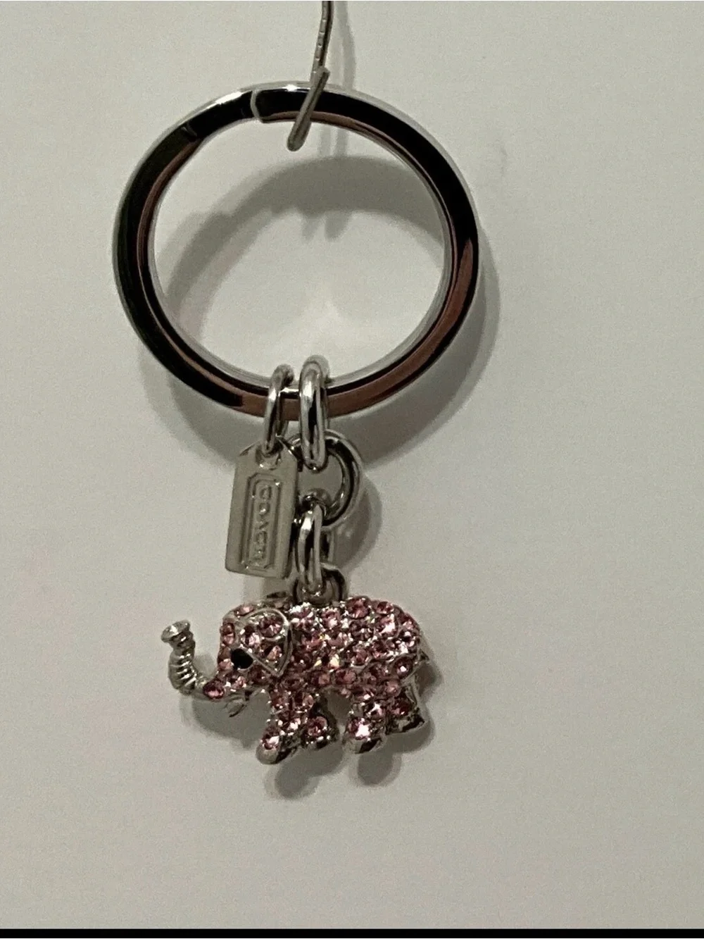 COACH NWOT 3D Pave Elephant pink rhinestone keychain/bag charm- RARE